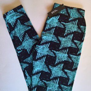 Black Teal Houndstooth-look Leggings (Plus 10-18)